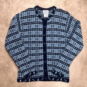 Vintage 90s Northern Treasures Cardigan Sweater Plaid Checkered Floral Knit